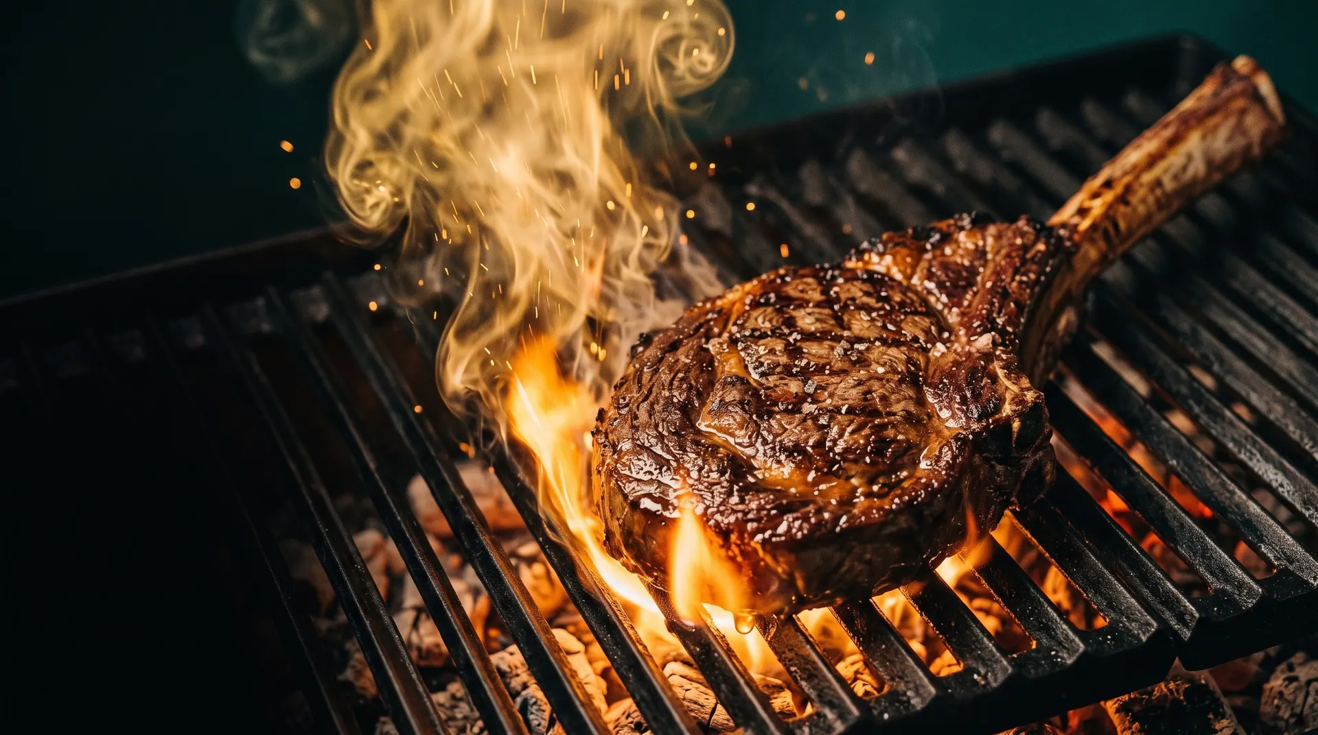 Tomahawk Ferreirinha na grelha, com labareda